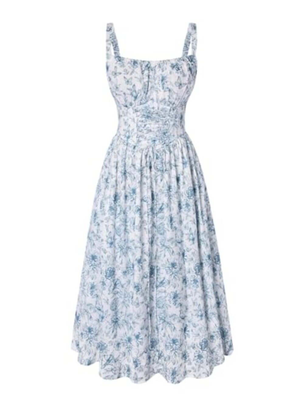 Corset Lace-Up Floral Midi Sundress Sleeveless A-Line Chiffon